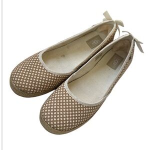 Ugg Indah Canvas Dot Burlap Espadrille Ballet Flat Tan White Slip On Shoes Sz 11